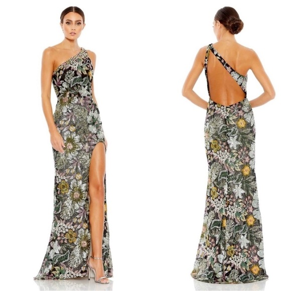 Mac Duggal 49574 NWT EMBELLISHED FLORAL ONE SHOULDER GOWN - Picture 1 of 16